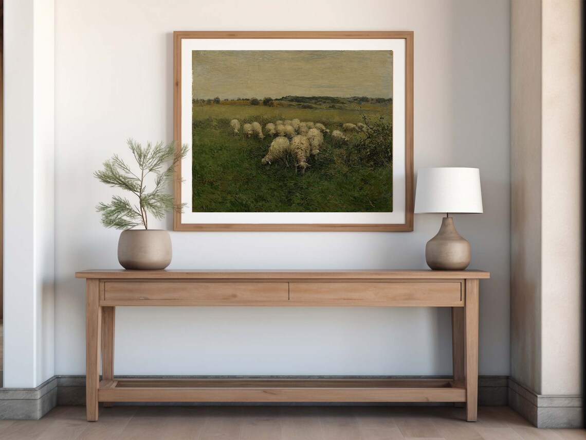 Sheep Flock Grazing Meadow Vintage Countryside Animal Painting Poster - Image 5