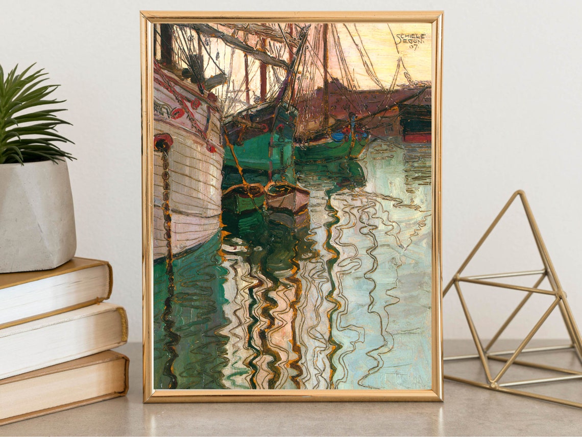 Egon Schiele Harbor of Trieste Classic Sailboat Harbor Print - Image 2