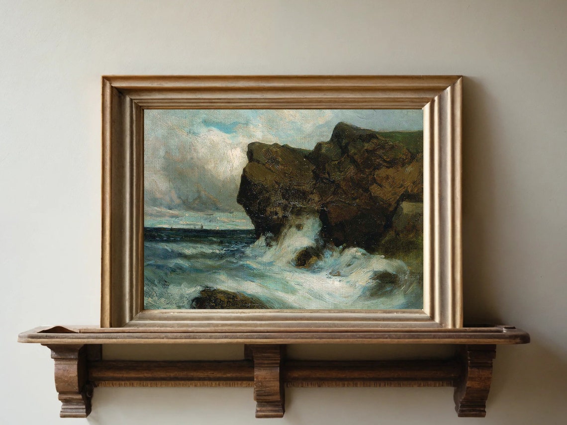 Crashing Waves Dark Cliff Rugged Coastline Seascape Art Poster - Image 6