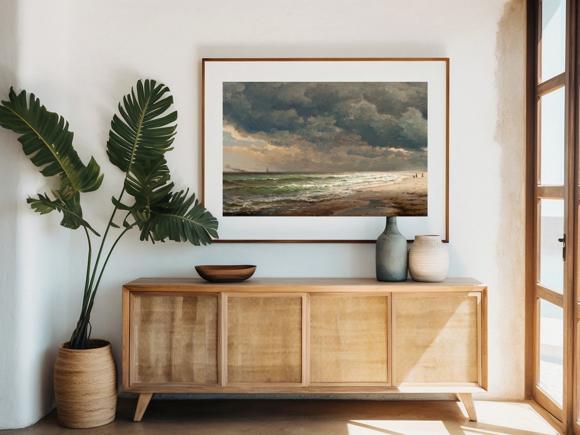 Storm Clouds Rolling Surf Sandy Beach Classic Seascape Poster - Image 5