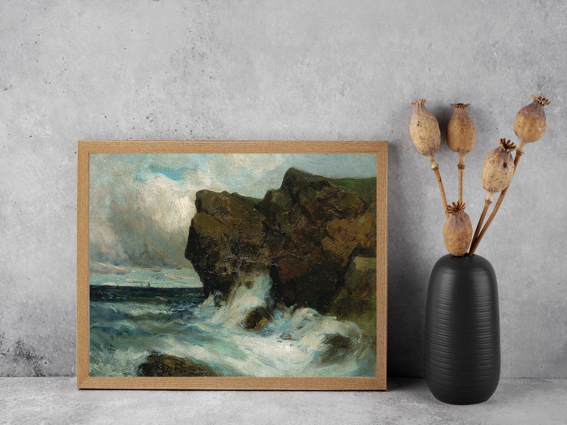 Crashing Waves Dark Cliff Rugged Coastline Seascape Art Poster - Image 7