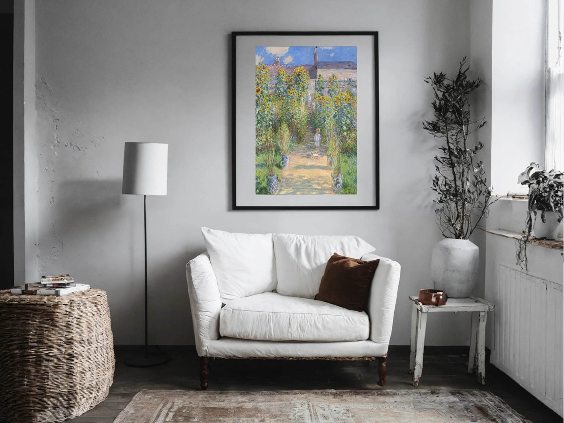 Claude Monet The Artists Garden at Vetheuil Sunflower Classic Print - Image 3