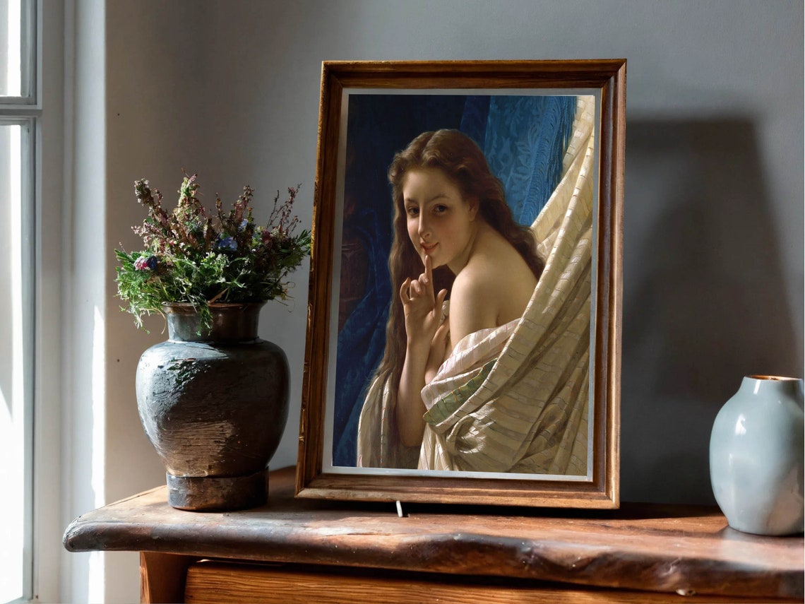 Pierre Auguste Cot Young Woman Portrait Finger to Lips Classic Poster - Image 2