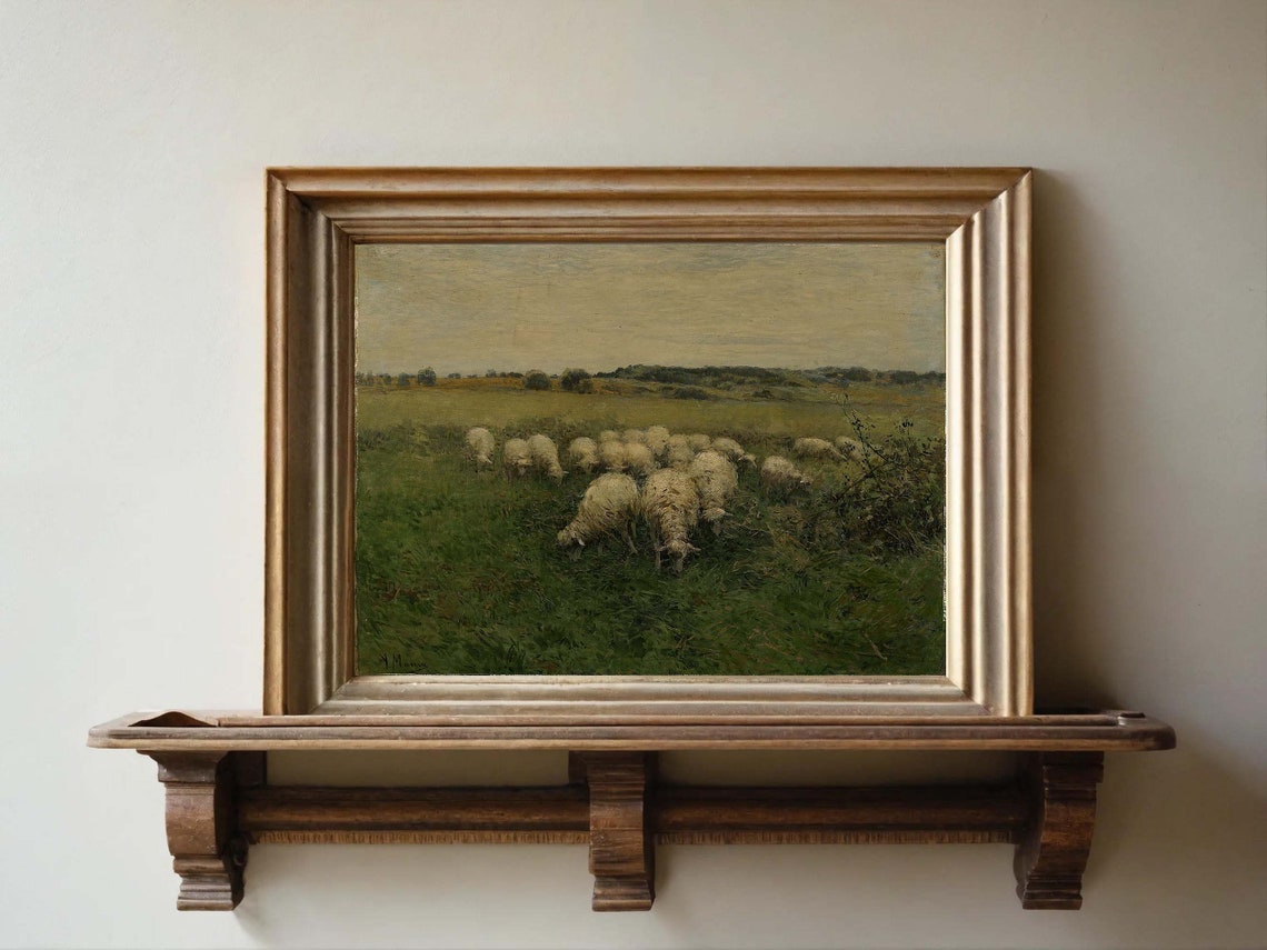 Meadow Sheep Painting Print Vintage Country Animal Poster Farmhouse Wall Art Country Animal Print Vintage Sheep Painting - Image 2