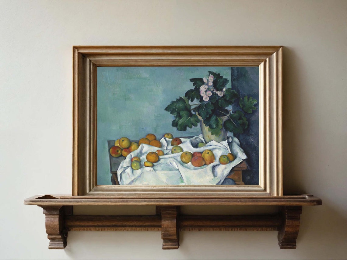 Paul Cezanne Apples Primroses Still Life Fruit Table Painting Poster - Image 2