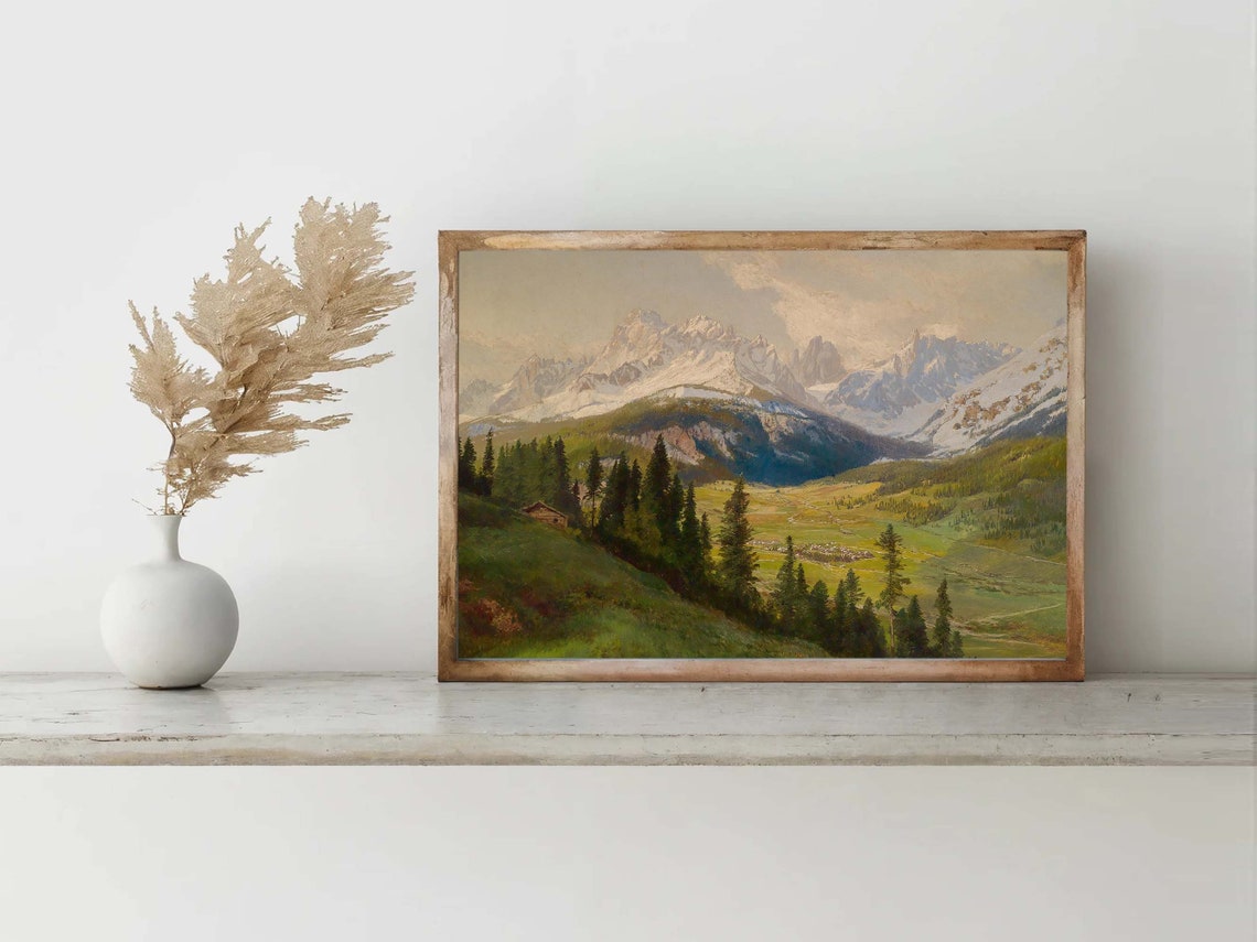 Snowy Alpine Mountain Landscape Vintage Rustic Valley Poster - Image 8