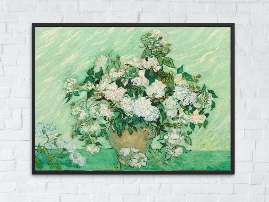 Vincent van Gogh Roses Pink White Roses Still Life Floral Poster - Image 2