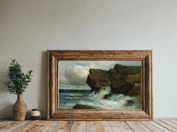 Crashing Waves Dark Cliff Rugged Coastline Seascape Art Poster