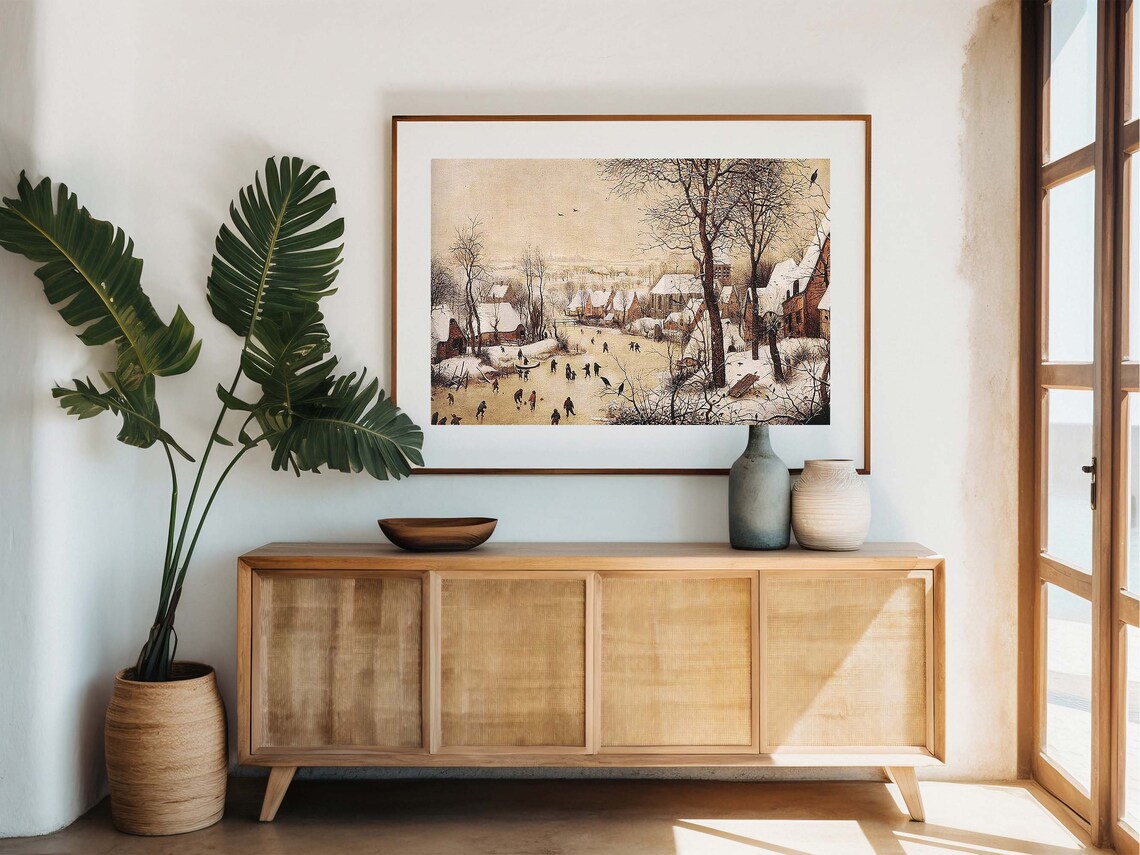 Pieter Bruegel Winter Landscape Ice Skaters Snowy Village Painting Poster - Image 5