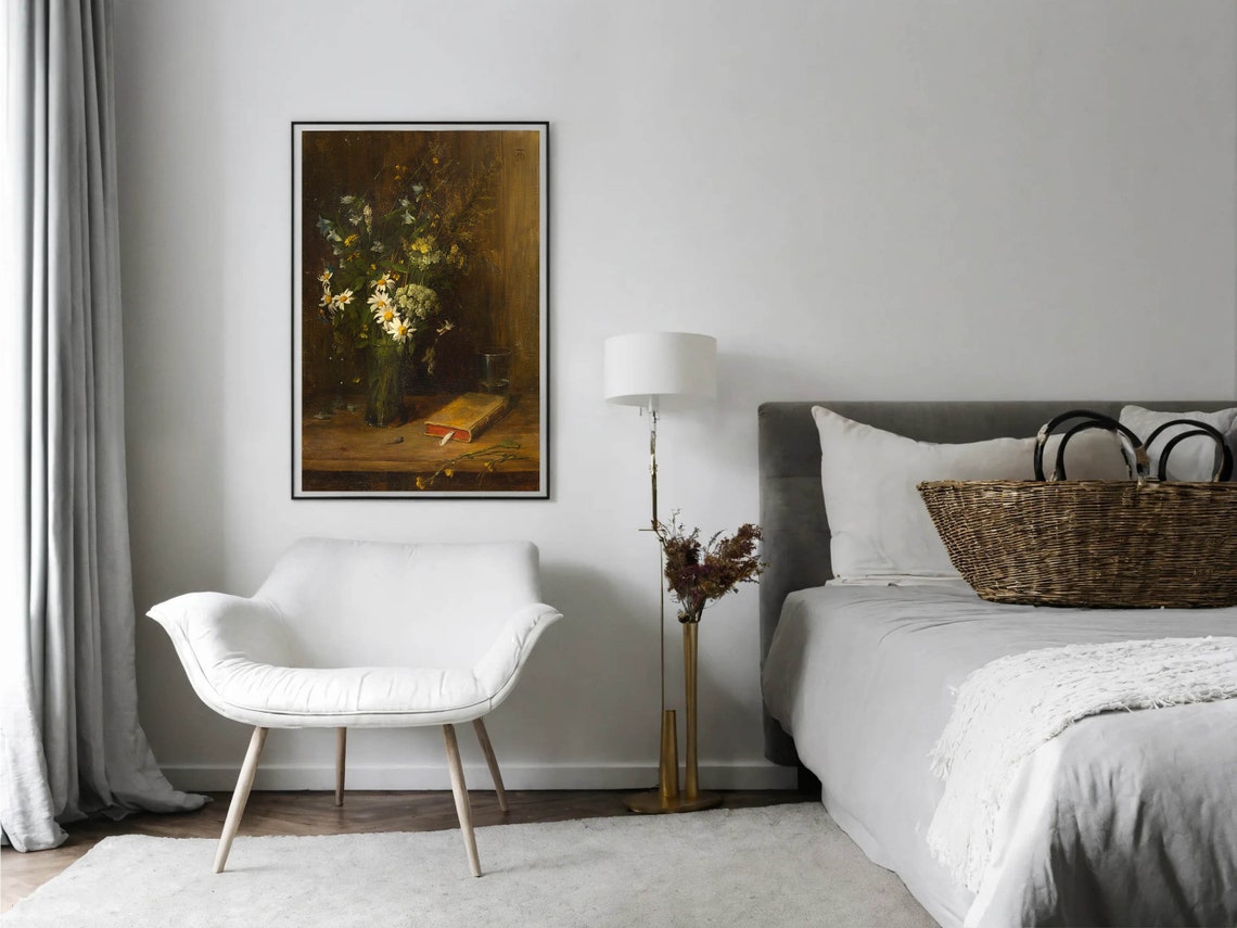 Vintage Wildflower Still Life Moody Daisies and Book Classic Print - Image 8
