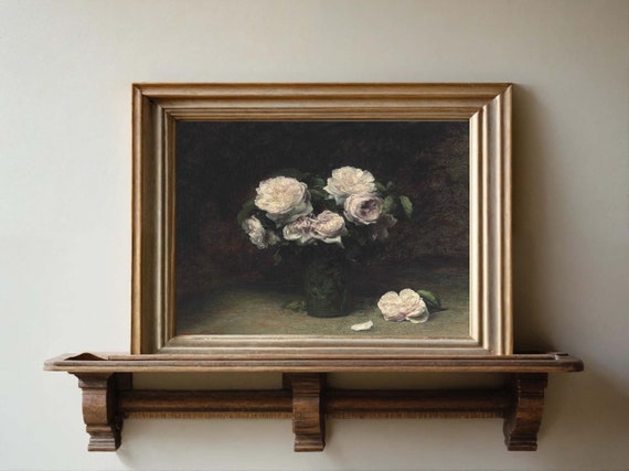 Vintage Floral Painting Print Moody Floral Painting Dark Flower Art Print Still Life Print Wall Art