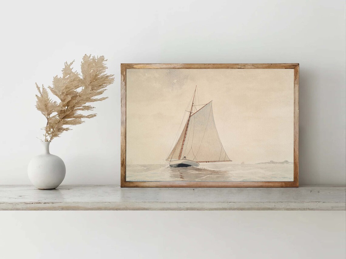 Winslow Homer Sailing Off Gloucester Neutral Sailboat Watercolor Poster - Image 6