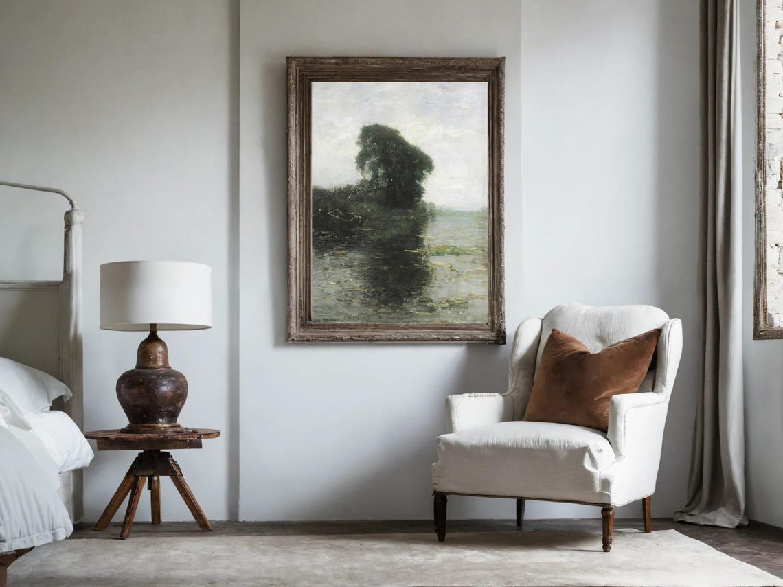 Solitary Tree Still Water Moody Tonalist Landscape Art Poster - Image 8