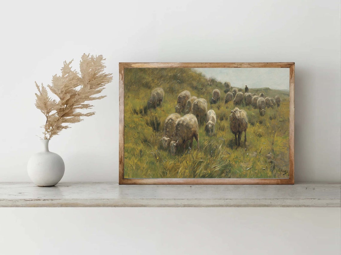 Sheep Grazing Meadow Rustic Farm Pasture Vintage Classic Print - Image 7