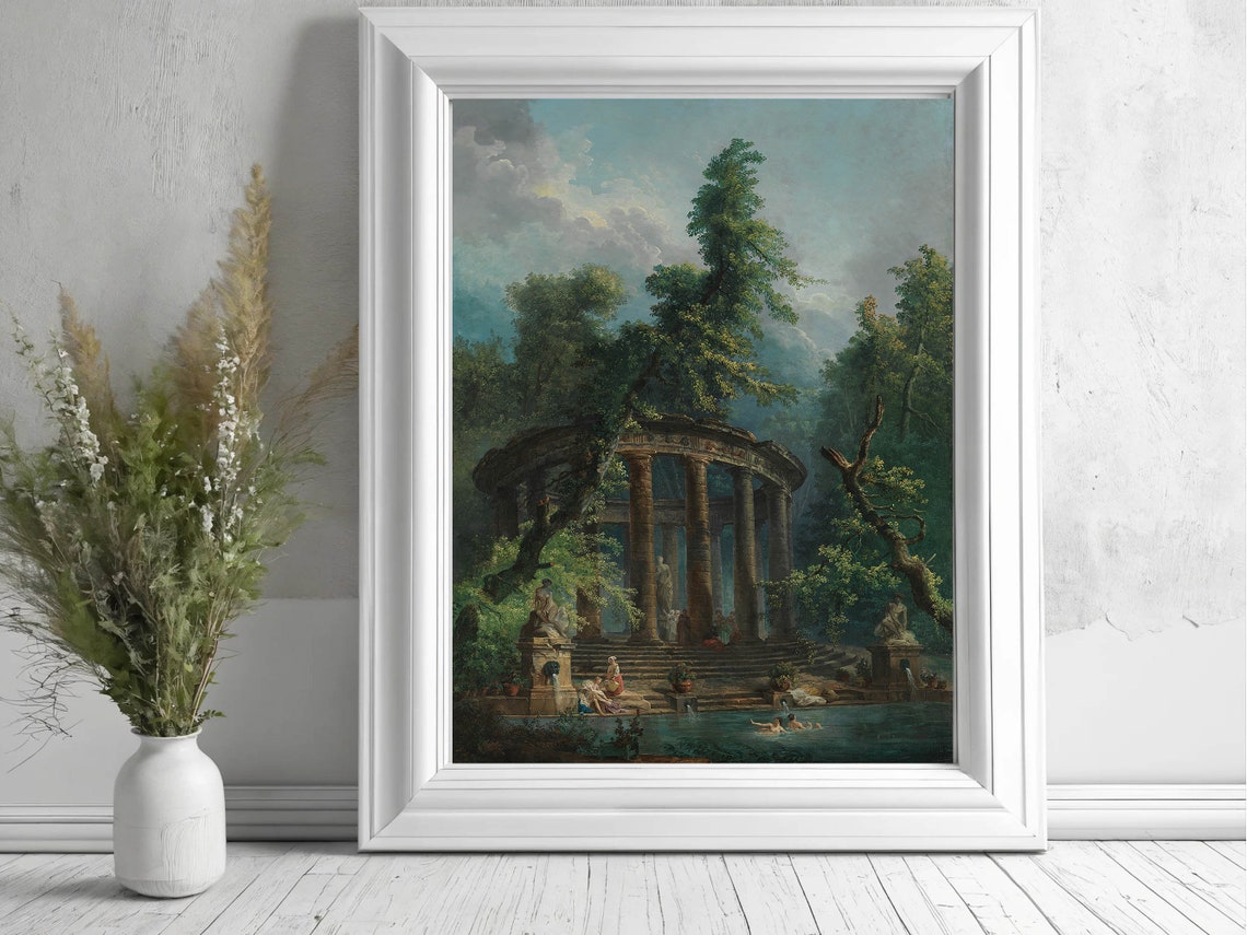 Hubert Robert The Bathing Pool Roman Ruins Garden Classical Print - Image 4