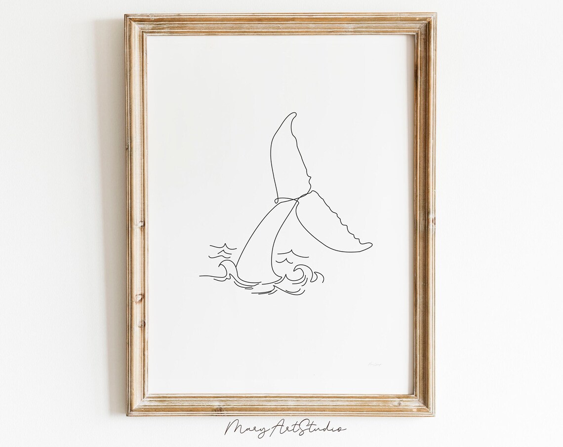 Humpback Whale Line Art, Minimalist Continuous Line