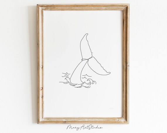 Humpback Whale Line Art, Minimalist Continuous Line