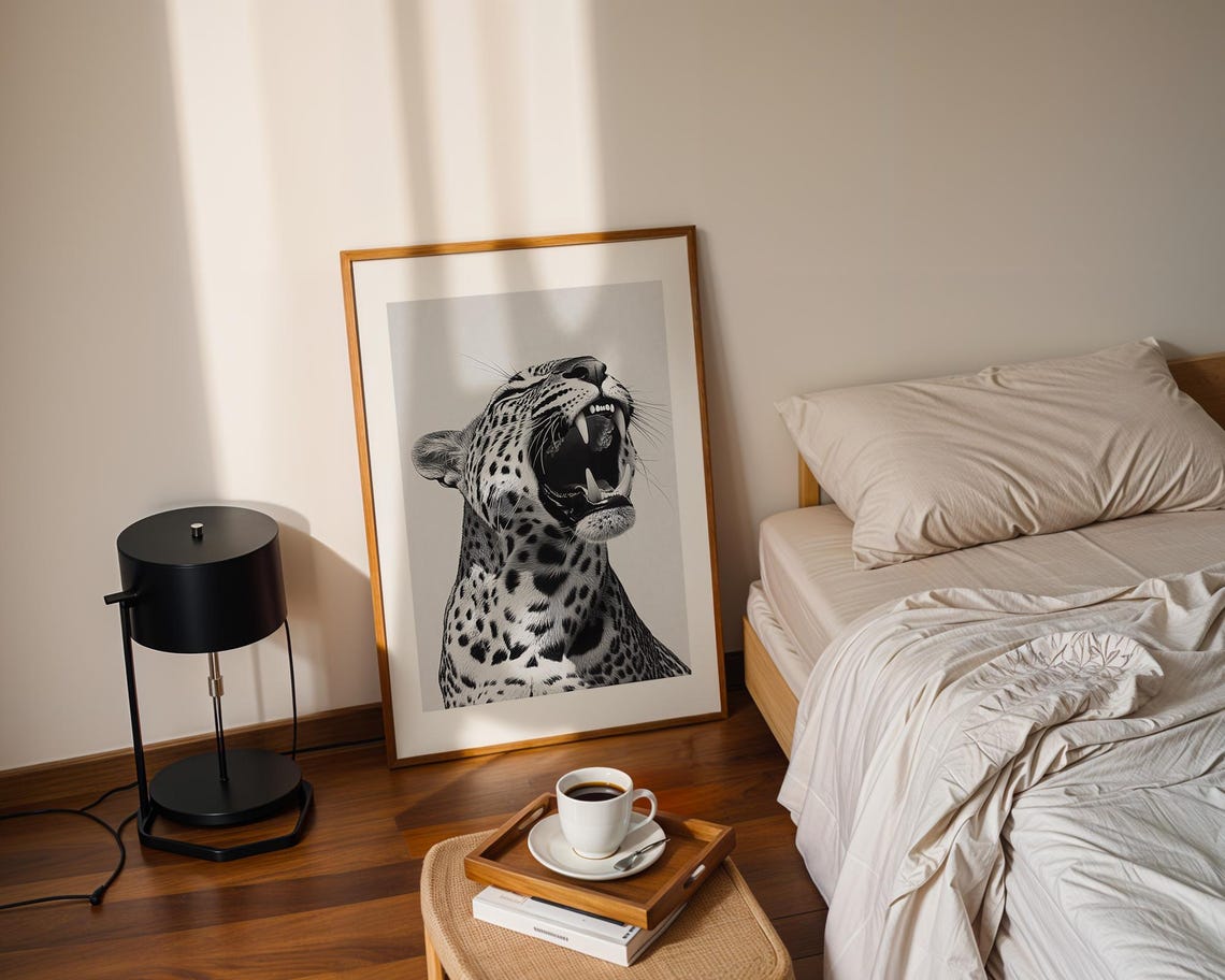Leopard Roar Sketch Wall Art Print Animal Illustration Drawing Trendy Poster Back And White Modern Home Decor - Image 3