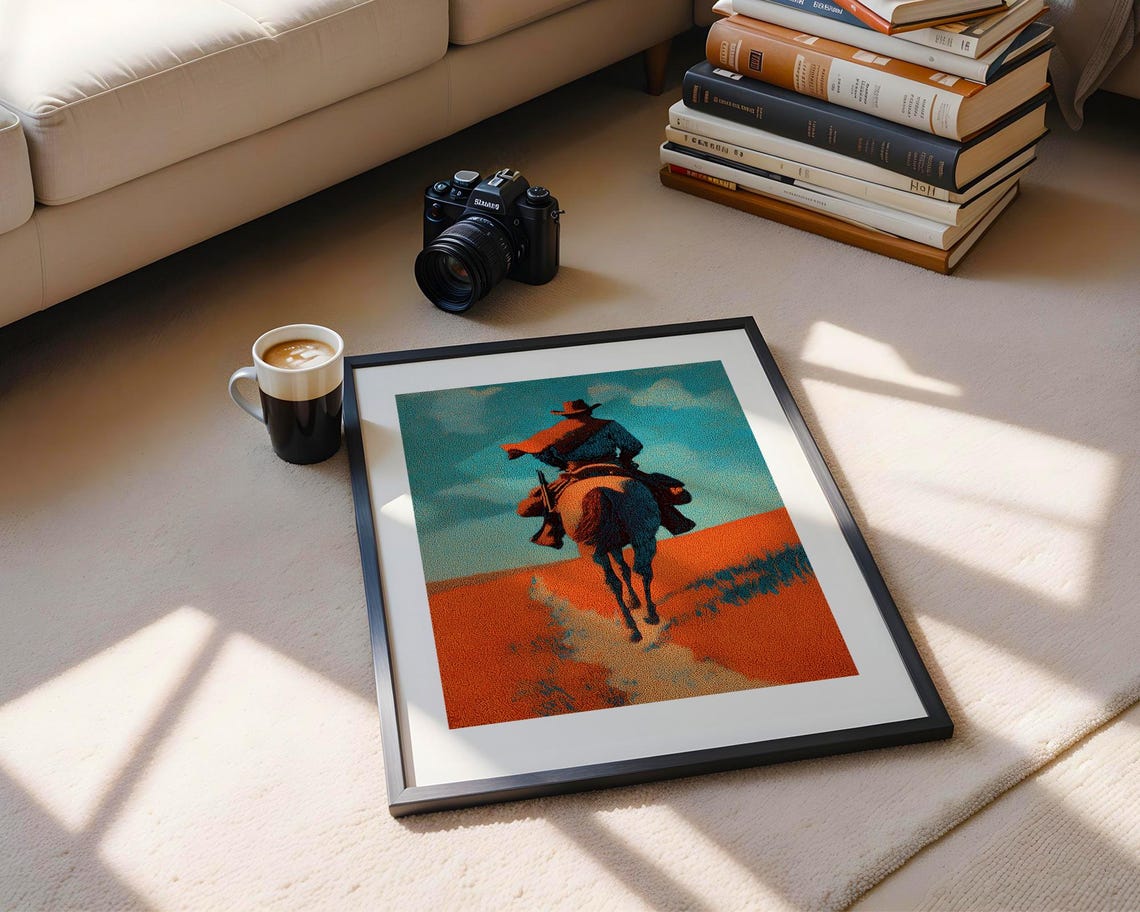 Lone Cowboy Riding Into Sunset Desert Trail Western Art Poster - Image 5