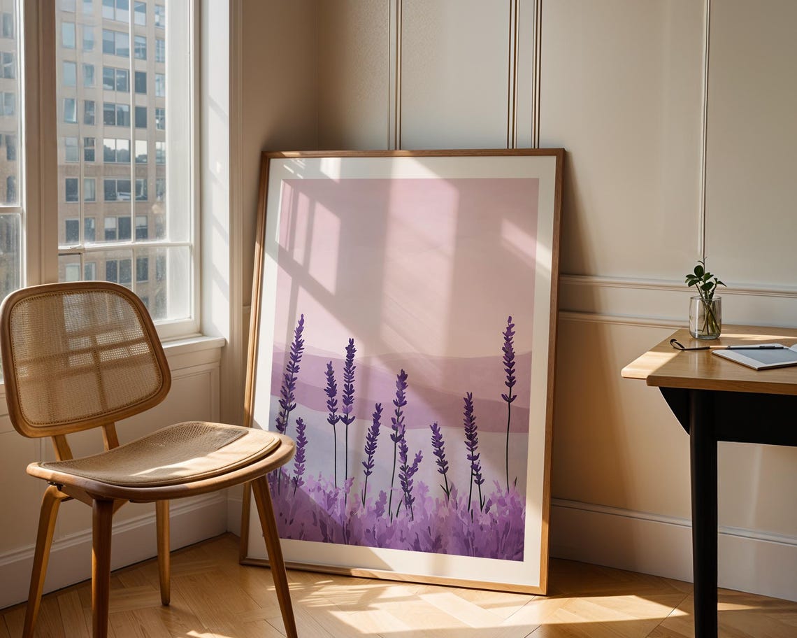 Minimalist Lavender Sprigs On Soft Lilac Background Airy Style Poster - Image 2