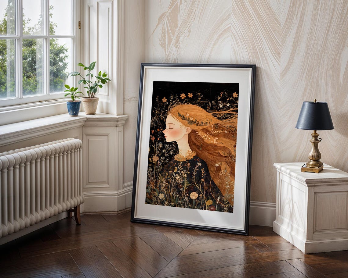 Redhead Woman Wildflower Dark Floral Portrait Moody Bloom Poster - Image 4