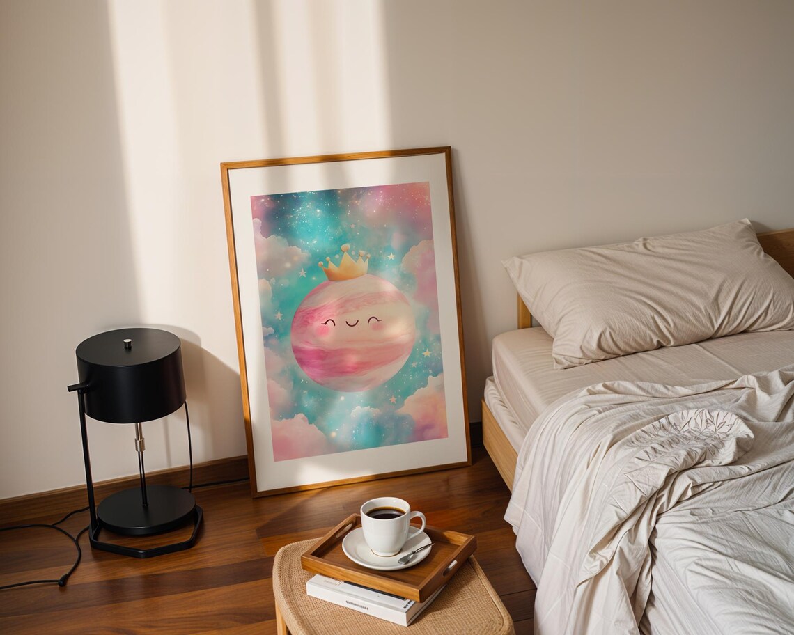Cute Pastel Planet Crown Kawaii Space Kids Nursery Art Poster - Image 2