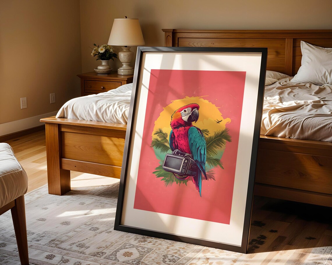 Scarlet Macaw Parrot With Boombox Tropical Sunset Pop Art Poster - Image 4