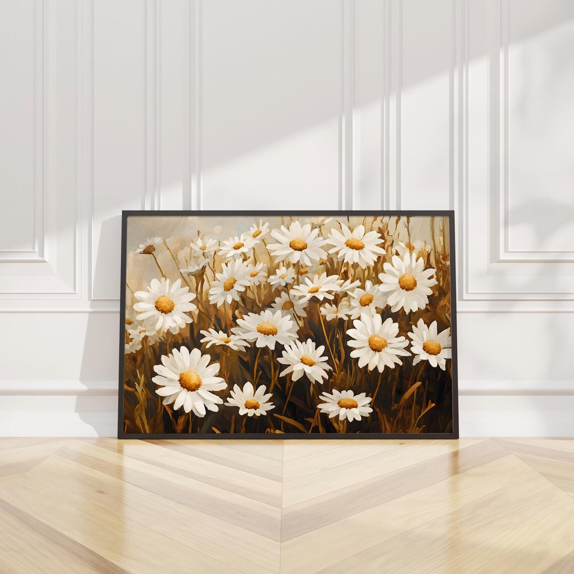 White Daisies Wildflower Field Oil Painting Floral Landscape Poster