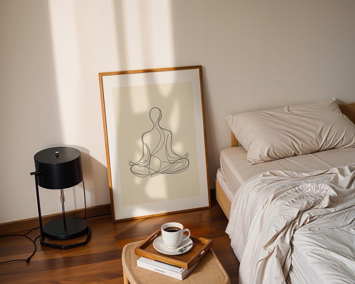 Seated Woman Lotus Meditation Pose Continuous Line Art Zen Poster - Image 3