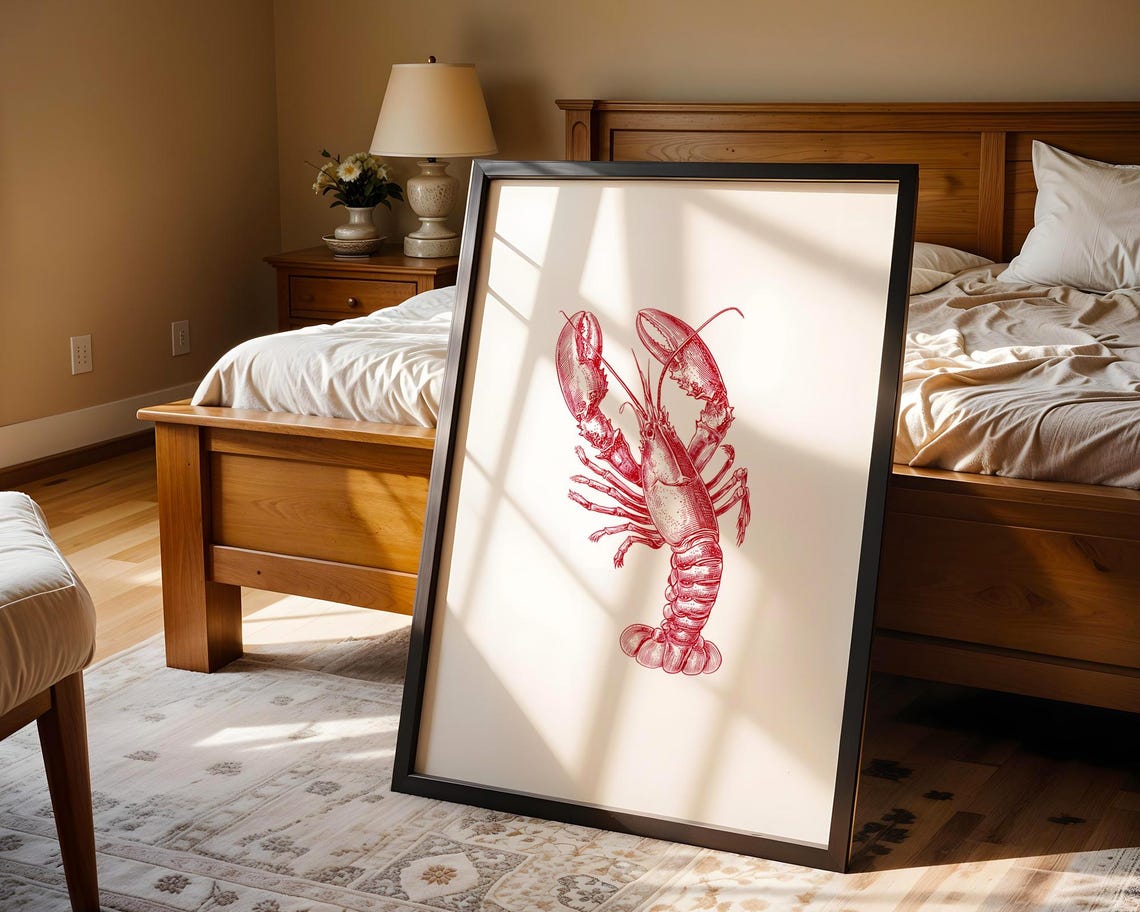 Red Lobster Vintage Engraving Style Nautical Illustration Poster - Image 5