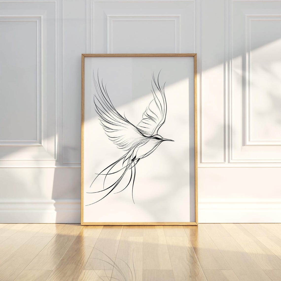 Flying Bird Line Art Minimalist Elegant Black White Simple Poster