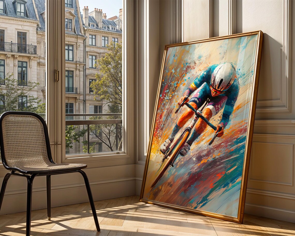 Dynamic Road Cyclist Sprint Race Watercolor Cycling Sports Print - Image 3