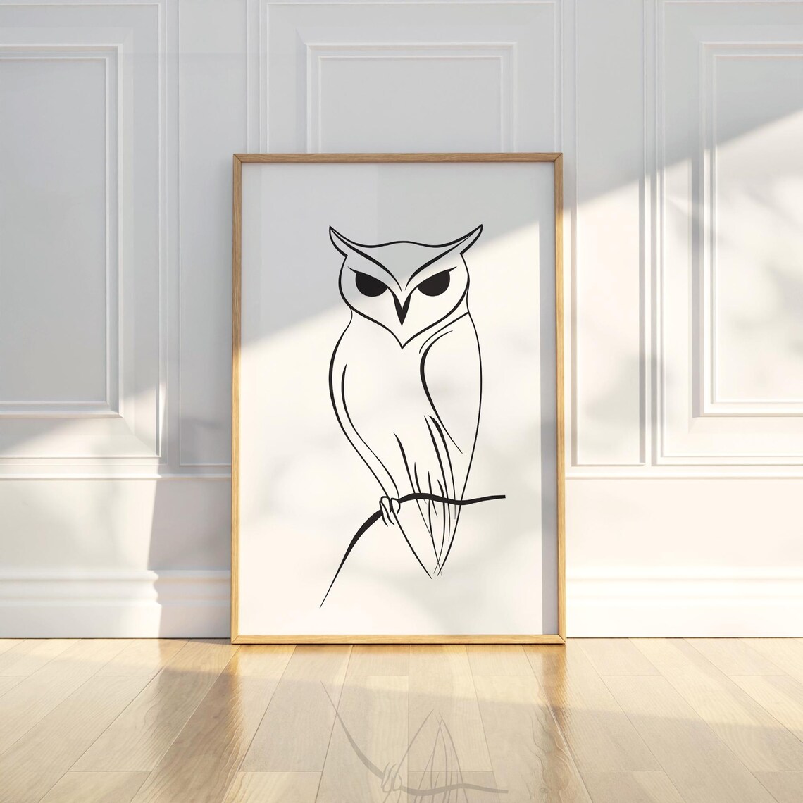 Wise Minimalist Owl Perched Branch Bold Line Art Bird Poster
