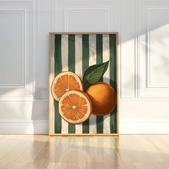 Orange Fruit Wall Art Print Colorful Citrus Kitchen Decor Modern Botanical Illustration Contemporary Home Abstract Food Poster Gift