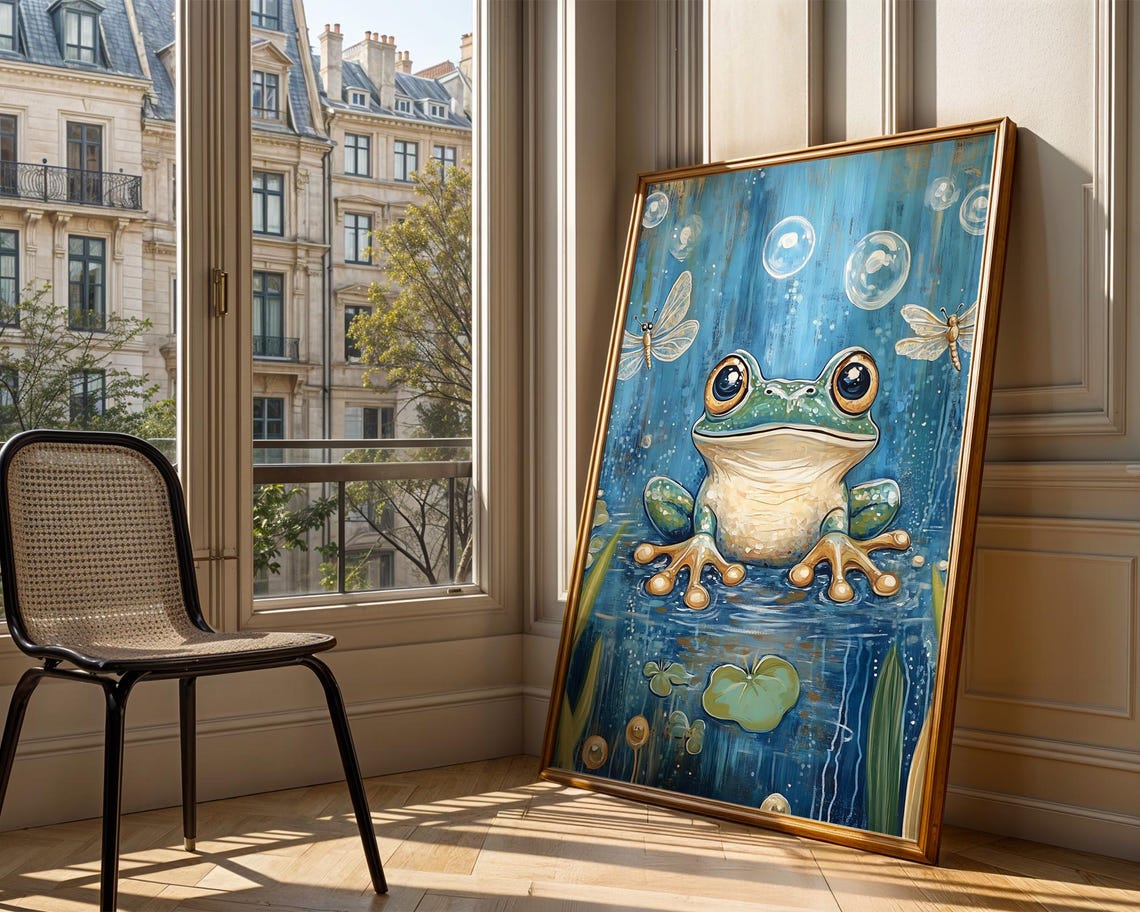 Cute Frog Lily Pad Pond Dragonflies Art Print Trendy Wall Room Decor Prints Poster Gift - Image 5