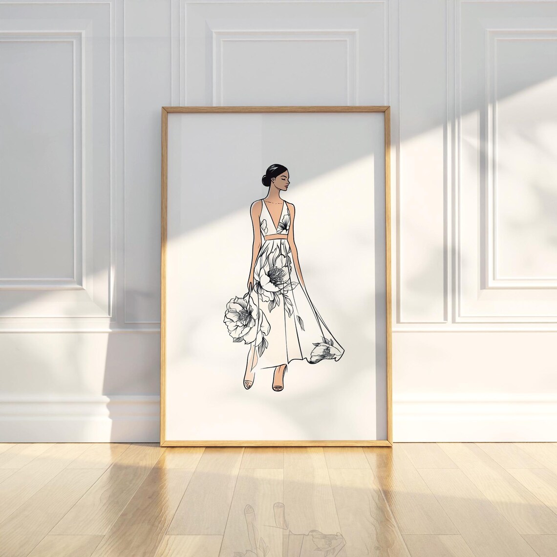 Graceful Woman Floral Dress Fashion Illustration Elegant Poster