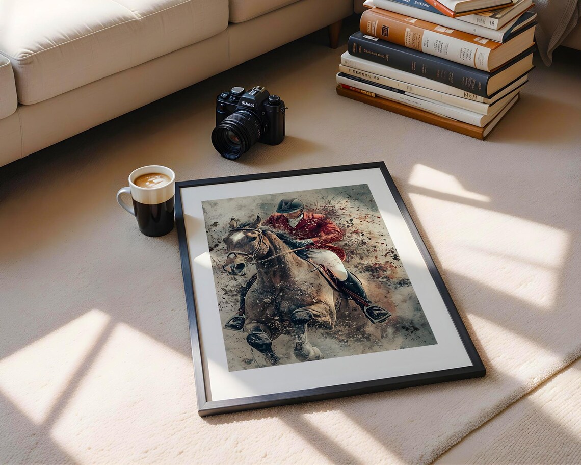 Equestrian Rider Red Coat Galloping Horse Watercolor Sports Poster - Image 5