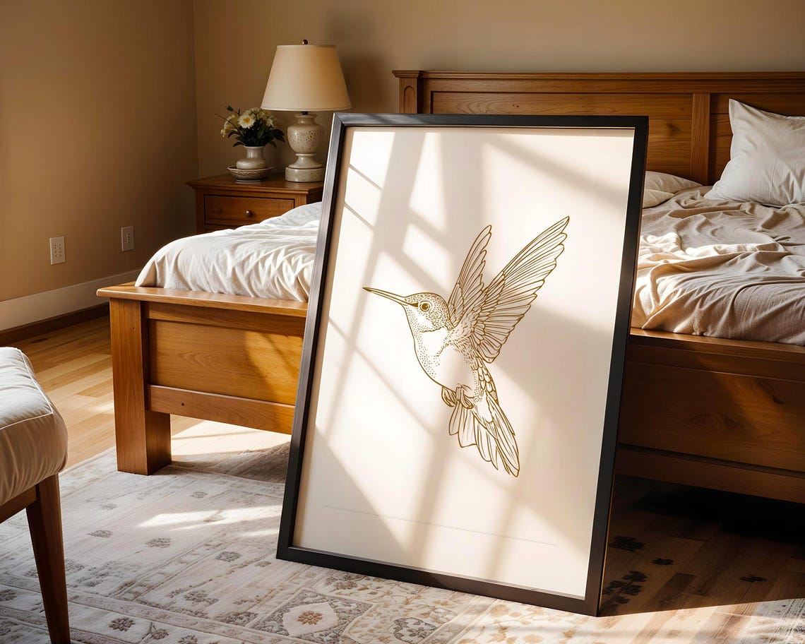 Hovering Hummingbird Gold Line Drawing Minimalist Bird Poster - Image 5