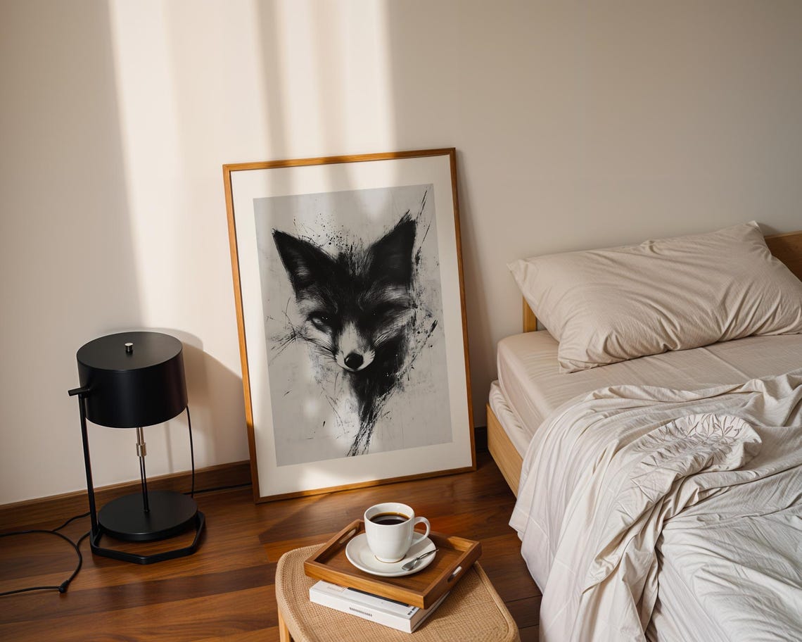 Minimalist Wild Fox Charcoal Sketch Wall Art Print Abstract Animal Illustration Trendy Poster Modern Home Decor - Image 3
