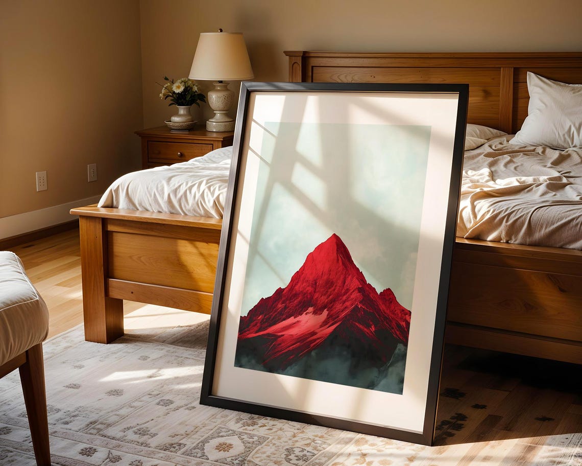 Bold Red Mountain Peak Art Poster for Dramatic Modern Living Decor - Image 4