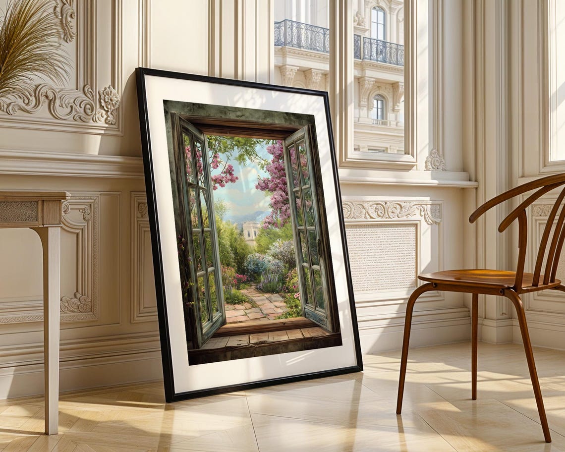 Romantic Open French Doors To Blooming Garden Path Landscape Poster - Image 4