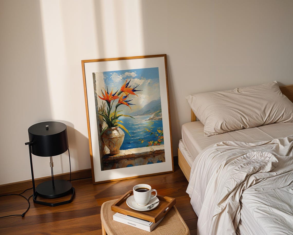 Bird of Paradise Coastal Balcony Ocean View Impressionist Poster - Image 2