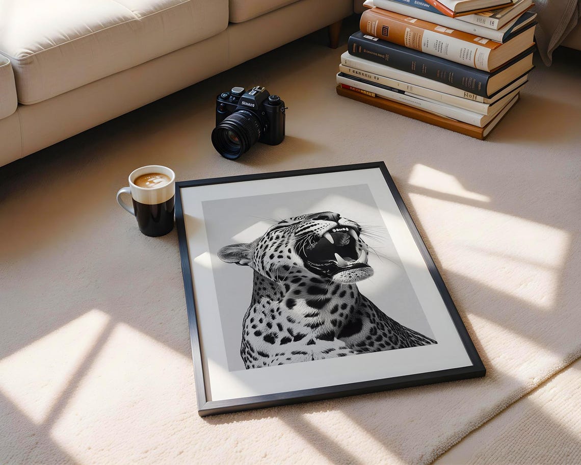 Leopard Roar Sketch Wall Art Print Animal Illustration Drawing Trendy Poster Back And White Modern Home Decor - Image 6