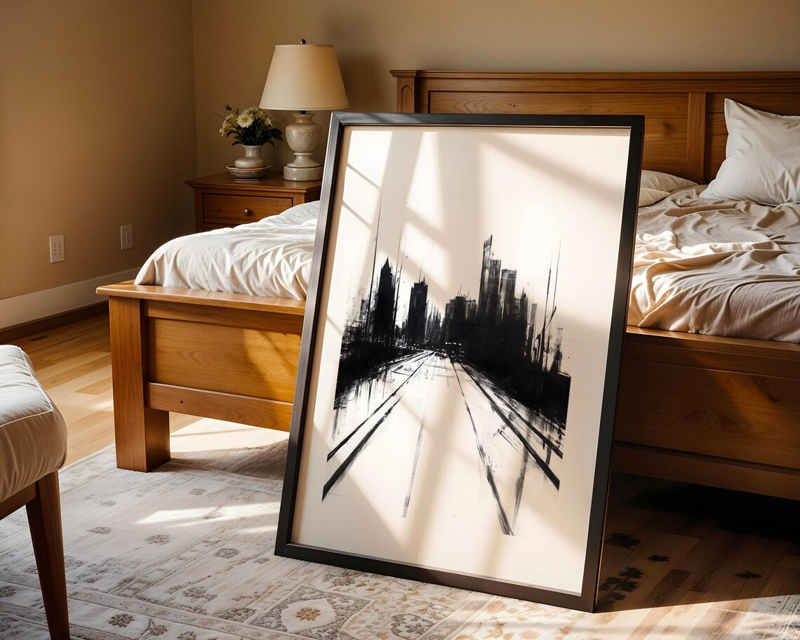 Minimalist Cityscape Charcoal Sketch Modern Urban Street Poster - Image 5