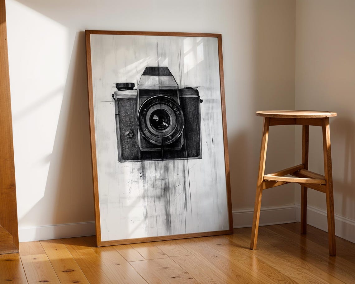 Vintage Analog Film Camera Retro Black And White Sketch Poster - Image 2