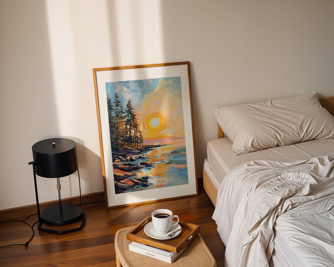 Golden Sunset Pine Coast Painting Poster for Warm Home Decor - Image 2