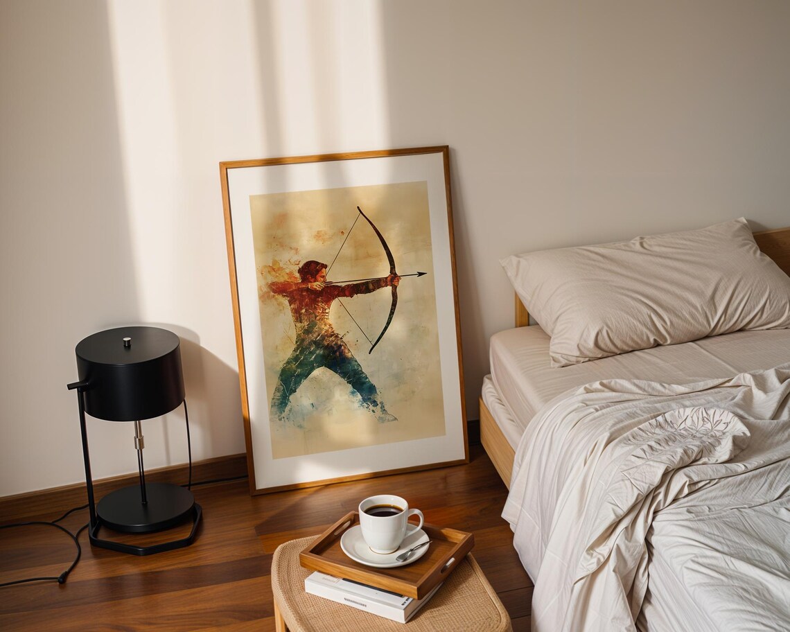Archer Drawing Bow Watercolor Dynamic Sports Action Silhouette Poster - Image 2