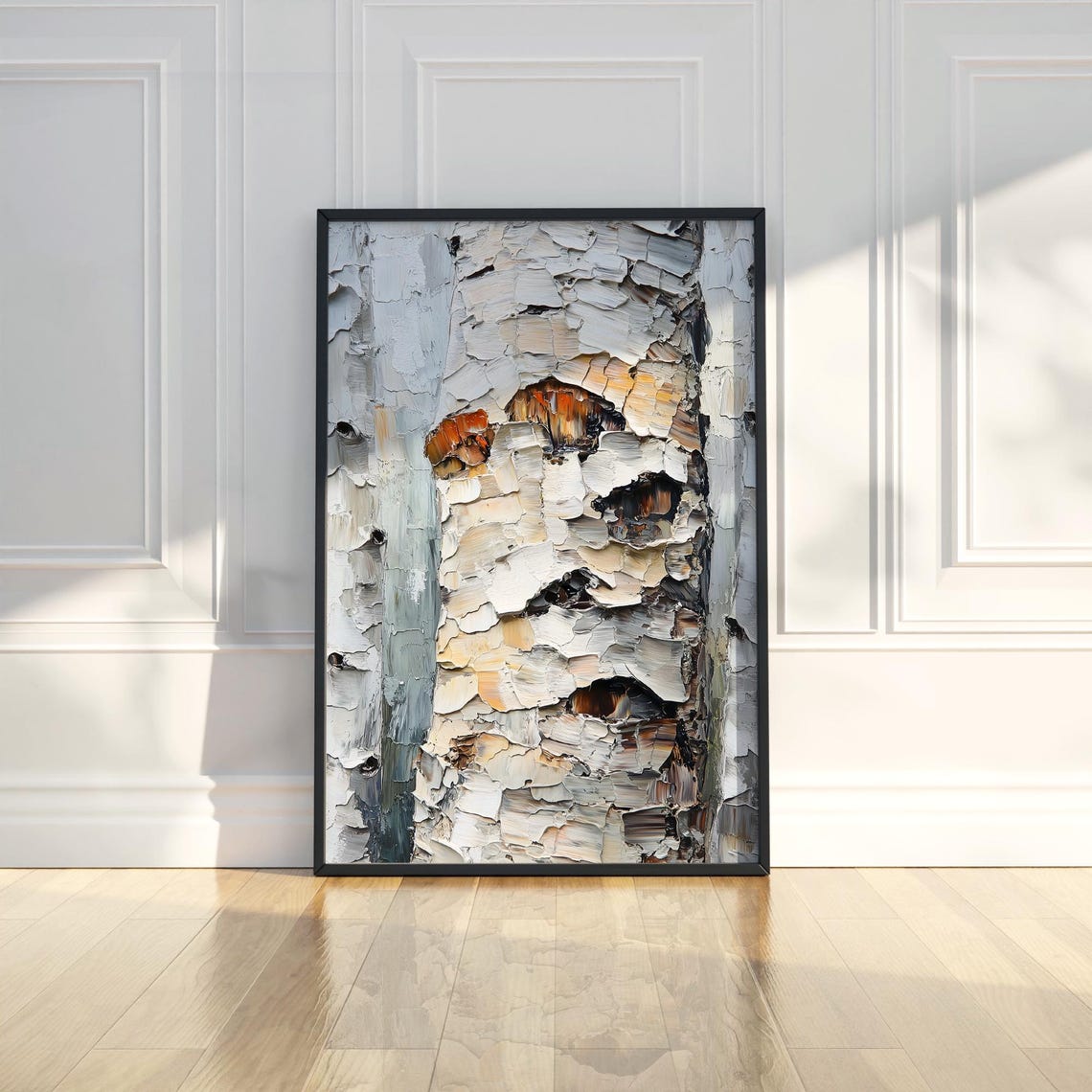 White Birch Bark Abstract Textured Impasto Modern Oil Painting Poster
