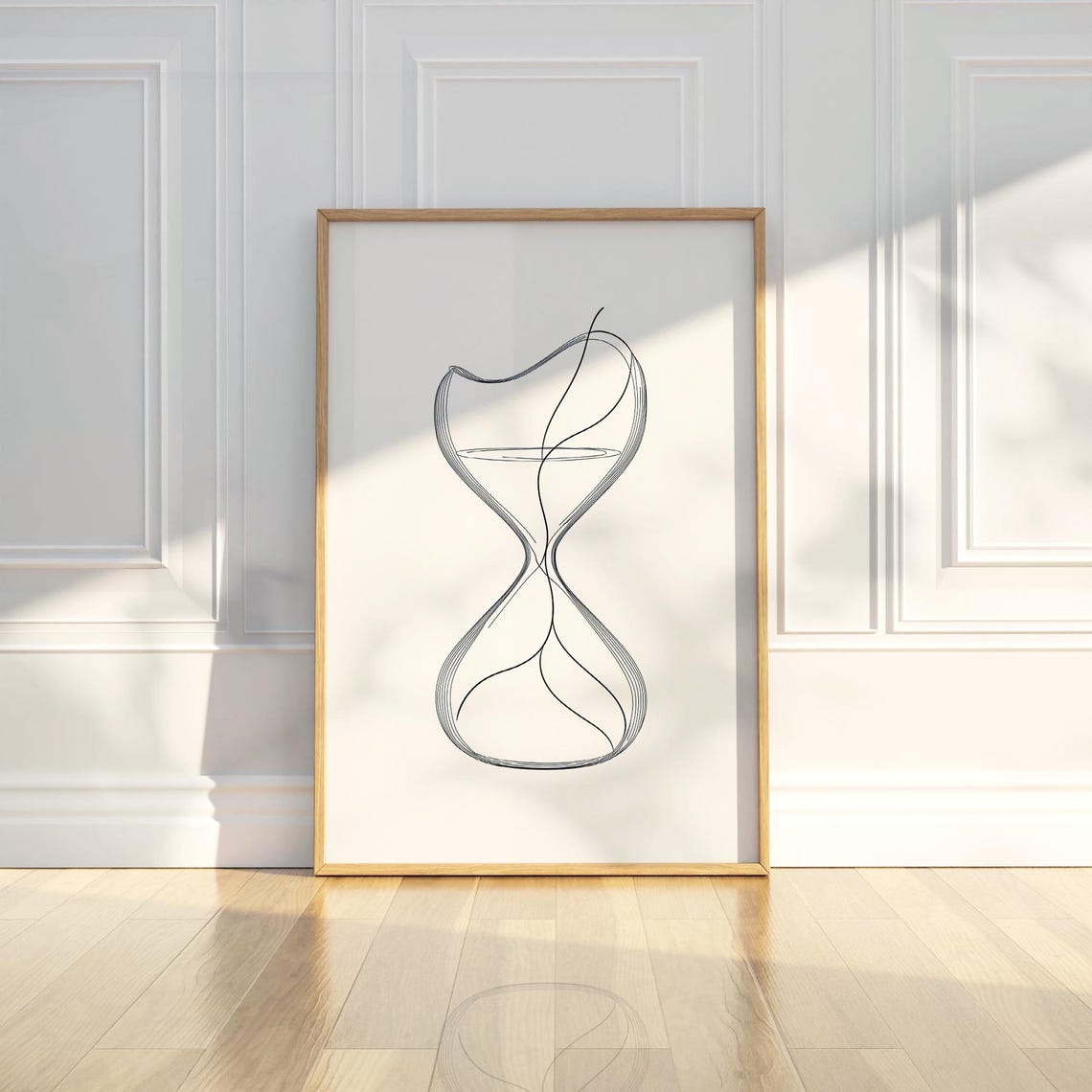 Abstract Hourglass Minimal Line Art Modern Sand Clock Drawing Poster