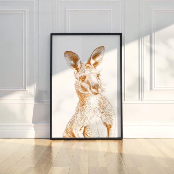 Kangaroo Ink Sketch Line Art Simple Animal Illustration Drawing Trendy Poster Wall Print Modern Home Decor